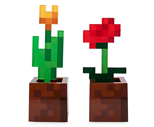 Ukonic Minecraft Orange Tulip & Poppy Flower Pot Mood Lights, Set of 2, Nightstand Table Lamp with LED Light for Bedroom, Desk, Living Room, Home Decor Room Essentials, Video Game Gifts & Collectibles