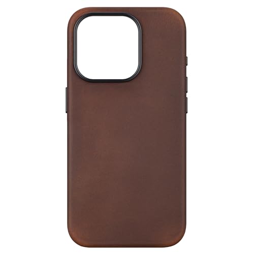 maogoam for iPhone 15 Pro Case Leather, Genuine Crazy Horse Leather Case for iPhone 15 Pro,Compatible with MagSafe, Indiana-Jones Style, Dark Brown