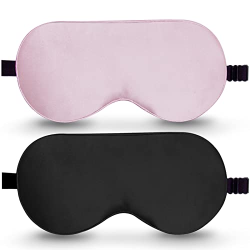 BeeVines Sleep Mask, 2 Pack 100% Real Natural Pure Silk Eye Masks with Adjustable Strap for Sleeping, Mulberry Silk Eye Sleep Shade Cover, Blocks Light Reduces Puffy Eyes Traveling Gifts