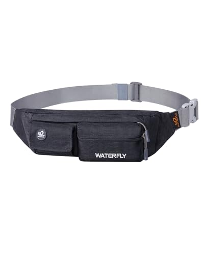 WATERFLY Fanny Pack for Women Men Water Resistant Small Waist Pouch Slim Belt Bag with 4 Pockets Lightweight Crossbody Chest Bag Fit All Phones, 11.02 x 2.1 x 4.3 inch