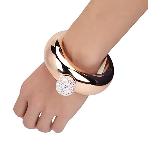 Bracelet Flask Hip, 3.5oz Stainless Steel Bracelet Shape Hollow Round Hip Flask with Crystal Lid Portable Dance Birthday Party Flask Women Girls Men(Bright rose gold)