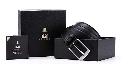 MILORDE Black Leather Belt, Fashion & Classic Design for Dress and Causal (Size 36 (Waist 34), Basic Black)