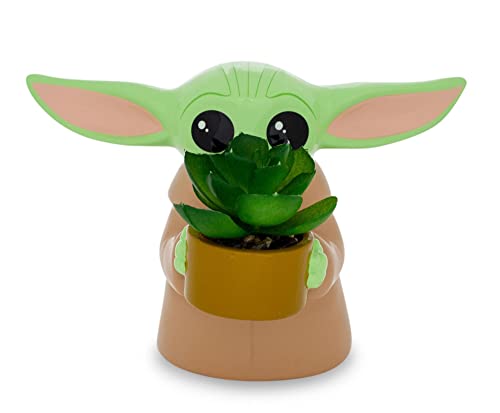 Silver Buffalo Star Wars: The Mandalorian Baby Yoda The Child Grogu 4-Inch Ceramic Mini Planter with Artificial Succulent