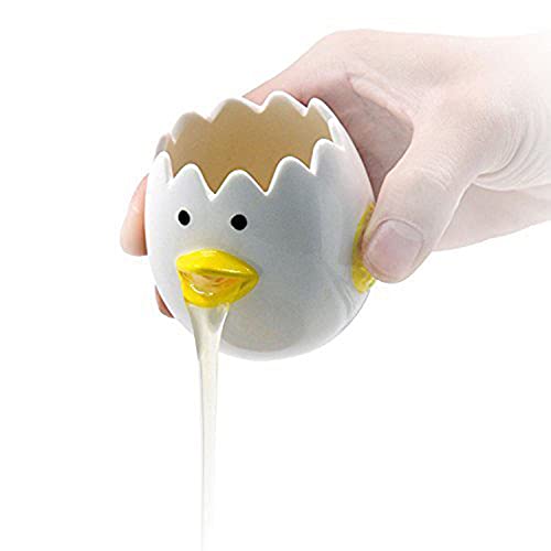 LuoCoCo Cute Egg Separator, Ceramics Vomiting Chicken Egg Yolk White Separator, Practical Household Small Egg Filter Splitter, Kitchen Gadget Baking Assistant Tool, Dishwasher Safe (Yellow)