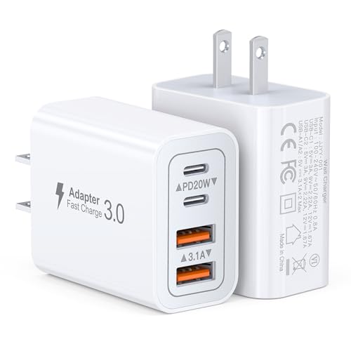 40W USB C Charger Cube, 2-Pack Wall Plug Fast Charging Block, 4-Port PD+QC Power Adapter Multiport Brick Type C Box for iPhone 15/14/13/12/11/Pro Max/XS/XR/8/7, Tablets, Cellphones