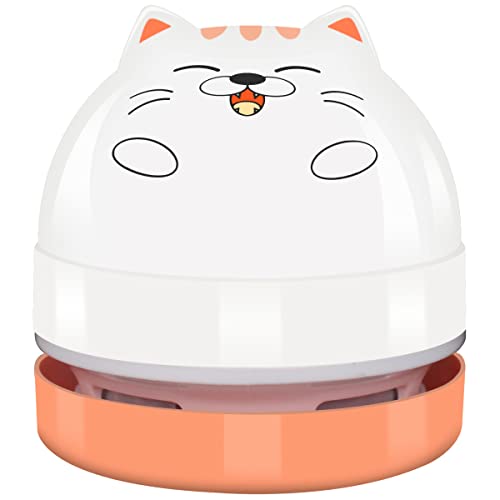 YUNYILAN Mini Desktop Vacuum Cleaner, Portable USB Vacuum Cleaner for Desk Mini Cute Cartoon Desktop Vacuum for Cleaning Eraser Crumbs, Dust, Crumbs, Computer, Keyboard and Car (White Orange)