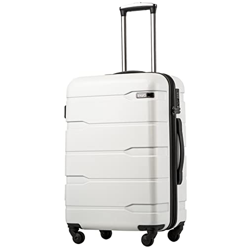 Coolife Luggage Expandable(only 28") Suitcase PC+ABS Spinner Built-In TSA lock 20in 24in 28in Carry on (white, S(20in_carry on))