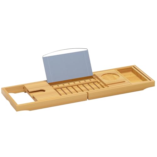 Sen Yi Bao Luxury Bathtub Caddy Tray，Bamboo Bathtub Tray Caddy - Wood Bath Tray Expandable，Can be Placed Book and Integrated Tablet Smartphone and Wine Holder - Gift Idea for Loved Ones