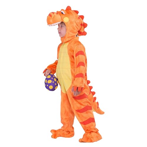 Spooktacular Creations Child Orange Dinosaur T-Rex Costume with Toy Dinosaur Egg for Halloween Dress up, Dinosaur Theme Party (3T (3-4 yrs))