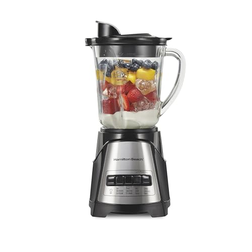 Hamilton Beach Power Elite Wave Action Blender For Shakes and Smoothies, 40 Oz Glass Jar, 12 Functions Including Puree, Crush Ice, Stainless Steel Ice Sabre Blades, 700 Watts, Black (58148A)