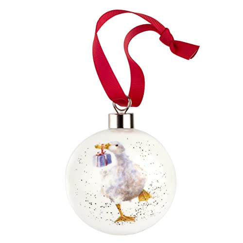 Royal Worcester Wrendale Designs Hanging Ornament | Special Delivery Bauble with Duck Motif | 2.6 Inch | Made from Fine Bone China | Hanging Christmas Tree Ornament