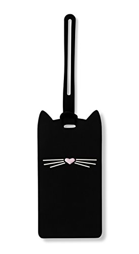 Kate Spade New York Silicone Luggage Tag with Durable Strap, Black Cat