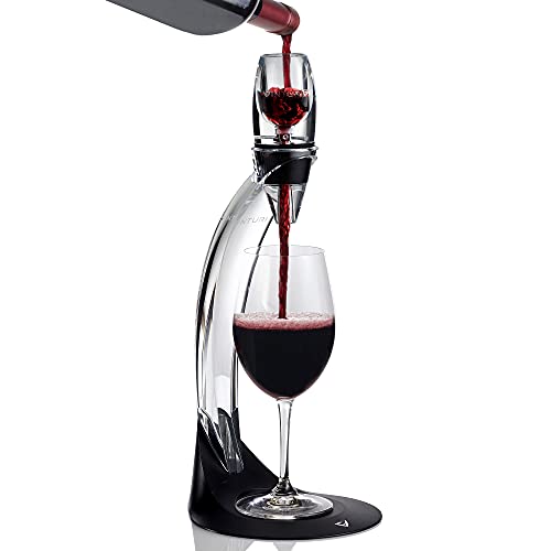 Vinturi Deluxe Essential Pourer and Decanter Tower Stand Easily and Conveniently Aerates Bottle or Glass and Enhances Flavors with Smoother Finish, Red Wine Set, Black