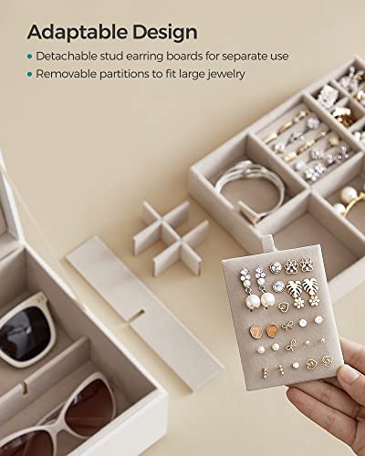 SONGMICS 2-Layer Jewelry Box, Jewelry Organizer with Handle, Removable Jewelry Tray, Jewelry Storage, Floating Effect, 8.1 x 9.4 x 4.3 Inches, Gift Idea, White UJBC165W01