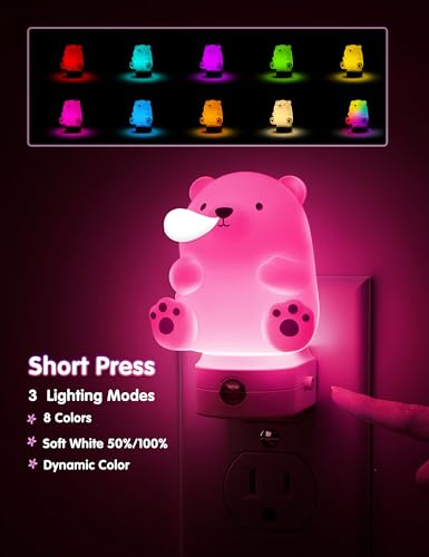 L LOHAS LED Night Light for Kids, 3D Cute Bear Night Light Plug in, Dusk to Dawn Nursery Night Lights, RGB+Soft White 3000K, 3 Lighting Modes, Christmas Birthday Gifts, Room Decor, Children