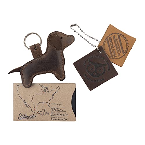 Hide & Drink, Dog Shaped Keychain, Dachshund Keyring, Cute Stuffed Animal Ornament, Full Grain Leather, Handmade Key Holder, Bourbon Brown