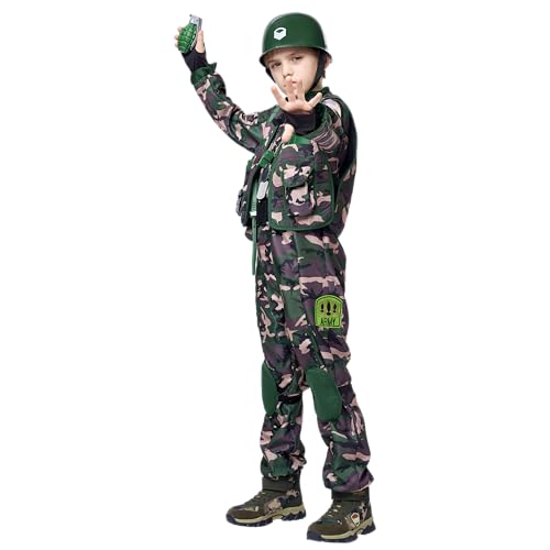 Spooktacular Creations Kids Army Special Forces Costume, Camo Trooper Costume Outfit for Kids, Halloween Dress Up, Role-Playing, and Carnival Cosplay (Medium (8-10 yr))