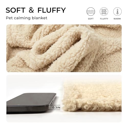 1 Pack 3 Calming Blankets Fluffy Premium Fleece Pet Blanket Soft Sherpa Throw for Dog Puppy Cat Beige Small (23" x16'')