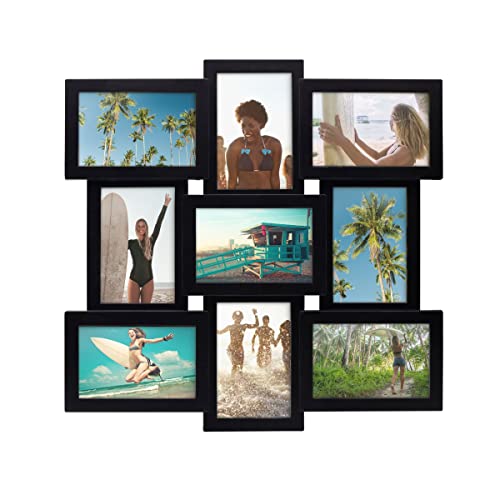 Melannco 18 x 18 Inch 9 Opening Photo Collage Frame, Displays Four 4x6 and Five 6x4 Inch Photos, Black