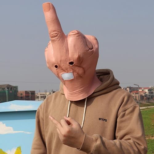 MOKRY PARTY Middle Finger Funny Head Mask Costume Party Prop Adult Latex Middle Finger Mask