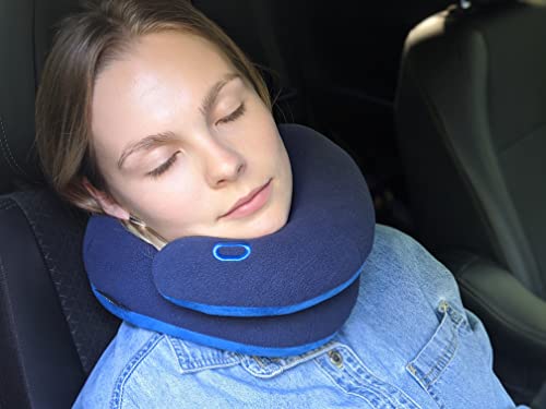 BCOZZY Neck Pillow for Travel Provides Double Support to The Head, Neck, and Chin in Any Sleeping Position on Flights, Car, and at Home, Comfortable Airplane Travel Pillow, Large, Navy