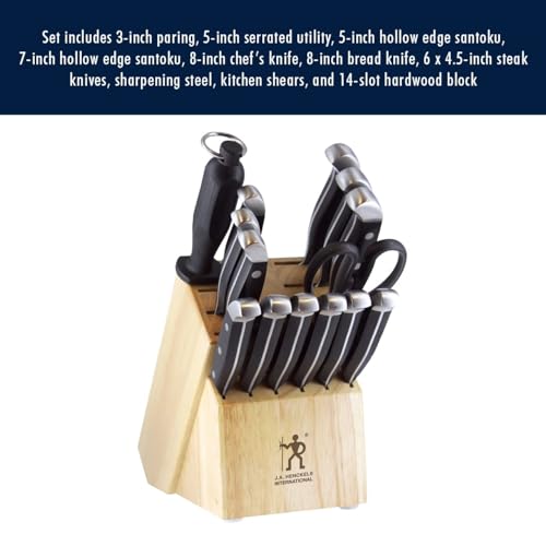 HENCKELS Premium Quality 15-Piece Knife Set with Block, Razor-Sharp, German Engineered Knife Informed by over 100 Years of Masterful Knife Making, Lightweight and Strong, Dishwasher Safe