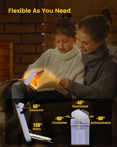 Glocusent USB Rechargeable Book Light for Reading in Bed, Portable Clip-on LED Reading Light, 3 Amber Colors & 5 Brightness Dimmable, Compact & Long Lasting, Perfect for Book Lovers, Kids