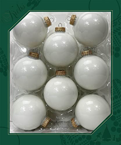 Glass Christmas Tree Ornaments - 67mm / 2.63" [8 Pieces] Designer Balls from Christmas By Krebs Seamless Hanging Holiday Decor (Shiny Porcelain White)