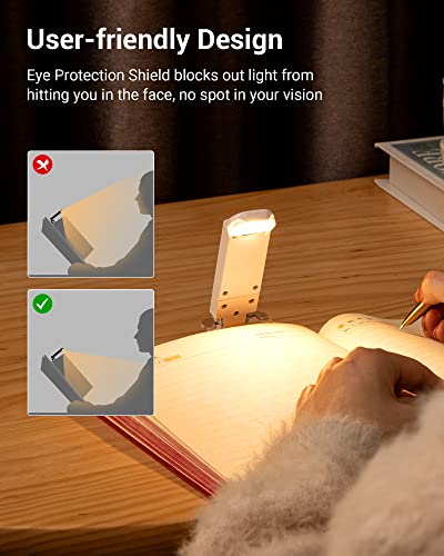 DEWENWILS USB Rechargeable Book Light, Warm White, Brightness Adjustable for Eye-Protection, LED Clip on Portable Bookmark Light for Reading in Bed, Car (White)