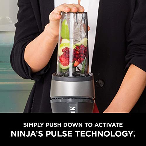 Ninja Fit Compact Personal Blender, Portable Blender for Smoothies, Shakes, Food Prep, and Frozen Blending, 700-Watt Base and (2) 16-oz. Cups & Spout Lids, Black QB3001SS