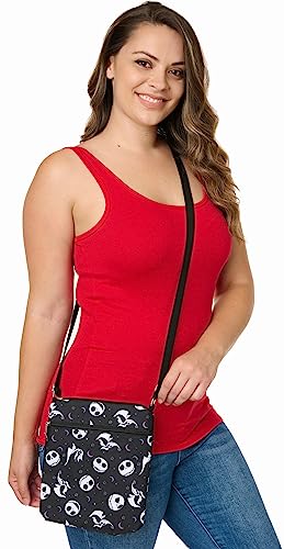 Disney Crossbody Bags For Women, Nightmare Before Christmas Gift, Jack Skellington Movie Black Vegan Small Sling Bag, Shoulder Bag, Travel Purses for Women, Everyday Halloween Passport, Adults & Teens