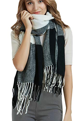 Wander Agio Women's Fashion Long Shawl Winter Warm Knit Scarves Large Scarf Big Plaid Black