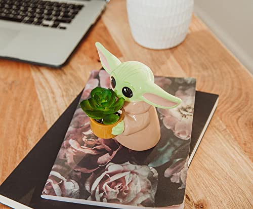 Silver Buffalo Star Wars: The Mandalorian Baby Yoda The Child Grogu 4-Inch Ceramic Mini Planter with Artificial Succulent