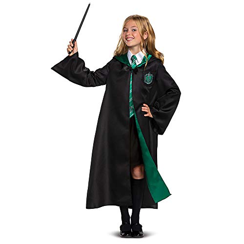 Disguise Harry Potter Slytherin Robe Deluxe Children's Costume Accessory, Black & Green, Kids Size Medium (7-8)