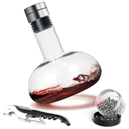 Modern Innovations Red Wine Decanter with Aerator Lid, Best Wine Decanter Gift Kit for Wine Lovers, Double Decanter Set for Wine, Wine Breather Carafe Decanter, Aerating Decanter, Glass Wine Saver