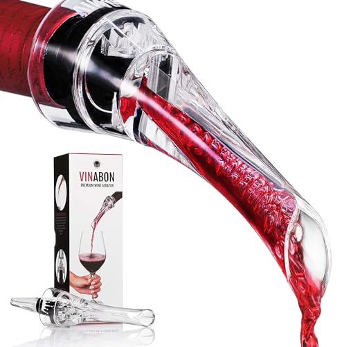 VINABON Wine Aerator Pourer Spout - Professional Quality Wine Aerator Attaches to Wine Bottle for Improved Flavor, Enhanced Bouquet, Rich Finish and Bubbles, No-Drip, Spill. Includes WineGuide Ebook