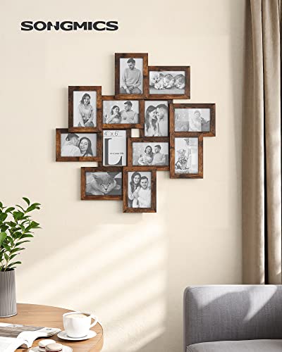 SONGMICS 4x6 Collage Picture Frames, 12-Pack Picture Frames Collage for Wall Decor, Photo Collage Frame, Multi Picture Frame Set with Glass Front, Assembly Required, Rustic Brown