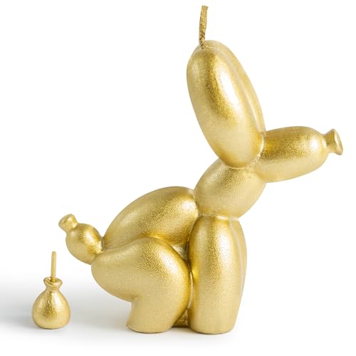 6sisc 2Pcs Pooping Balloon Dog Shaped Scented Foil Gold Candles Funny Gift Danish Pastel Room Aesthetic Decor Pine Fragrance Aromatherapy Candle Handmade Natural Soy Wax for Home Bedroom 3.9 x 4.1 in