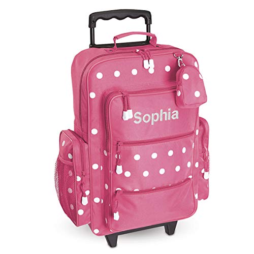 Lillian Vernon Personalized Rolling Luggage for Kids – Pink Polka Dot Design, 6” x 15.5" x 23"H