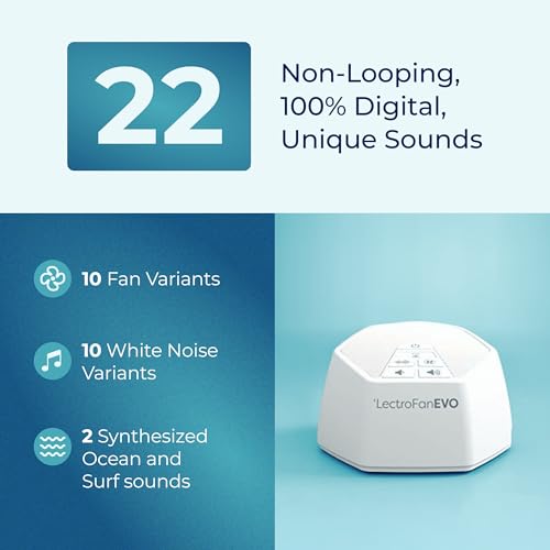 LectroFan EVO Guaranteed Non-Looping Sleep Sound Machine with 22 Unique Fan Sounds, White Noise Variations, and Synthesized Ocean Sounds, with Sleep Timer