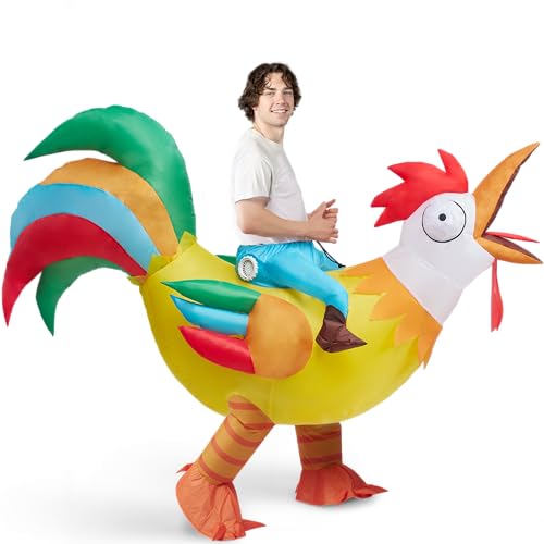 Spooktacular Creations Adult Inflatable Costume Riding a Rooster Air Blow-up Deluxe Ride On Halloween Costume