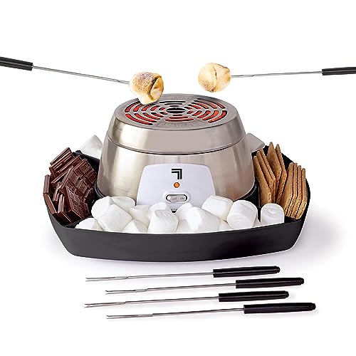 SHARPER IMAGE Electric S'mores Maker [Amazon Exclusive] 8-Piece Kit, 6 Skewers & Serving Tray, Small Kitchen Appliance, Flameless Tabletop Marshmallow Roaster, Date Night Fun Kids Family Activity