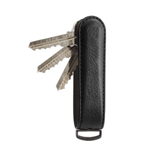 Jibbon Italian Premium Leather Key Organizer - Stylish Key Holder with Marine Grade 316 Stainless Steel, Compact EDC Keychain, Accommodates Up To 9 Keys, Including Car Keys - (All Black)