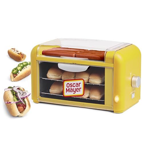 Nostalgia Oscar Mayer Extra Large Countertop 8 Hot Dog Roller and Bun Toaster Oven - Stainless Steel Rollers and Non-stick Warming Racks - Adjustable Timer