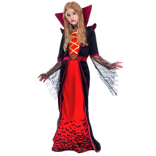 Spooktacular Creations Royal Vampire Costume for Girls Deluxe Set Halloween Gothic Victorian Vampiress Queen Dress Up Party-M(8-10yr)