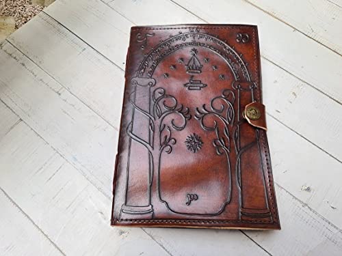 Quirky Craft Brown Leather Journal, Doors of Durin, Tolkien Lord of the Ring Embossed Journal, Book of Shadows Notebook