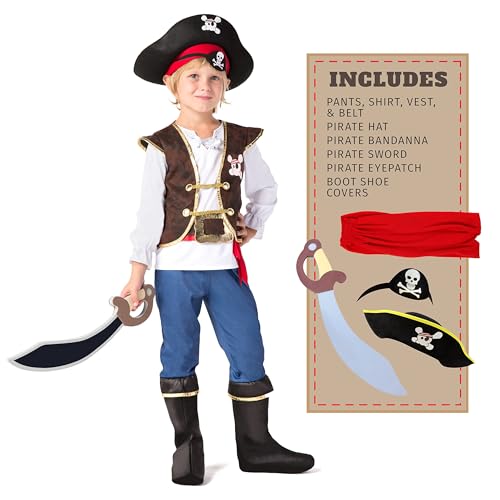 Spooktacular Creations Halloween Pirate Costume Kids, Blue Boys Pirate Costume Set, Pirate Accessories Costume for Toddler Dress-Up, Themed Party (Small 5-7)