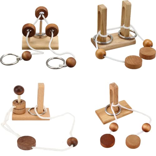 Brain Teaser Puzzle Wooden Threading Rope Loop Puzzle Luban Lock Brain Teaser Game Adult Kids Toy Puzzles for Adults (4)