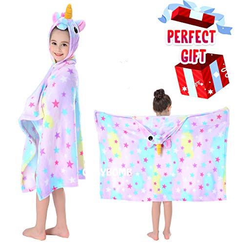 CozyBomB Unicorn Gifts for Girls Wearable Fleece Soft Throw Blanket for Kids - Cute Hooded Plush Bathrobe Cozy Wrap with Hood Sleep Age 3 4 5 6 Year Old Star