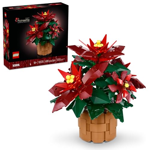 LEGO Icons Poinsettia Plant Decor Building Set, Holiday Centerpiece Table Decoration, Gift Idea for Flower Lovers, Christmas Décor, Botanical Collection, Grande Italia Plant, 10370